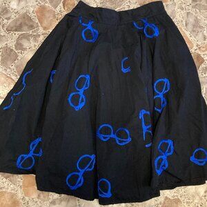 eShakti Midi Skirt Black with Royal Blue with pockets